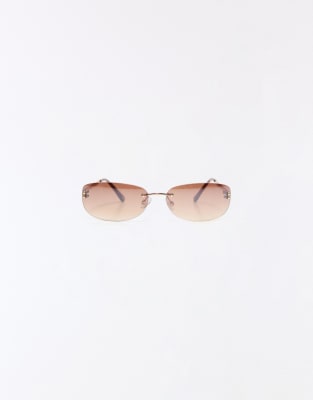 Bershka - Rahmenlose Sonnenbrille in Braun-Brown