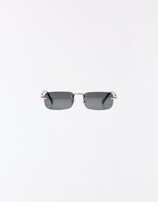 Bershka – Rahmenlose Sonnenbrille in Schwarz, 2 von 4