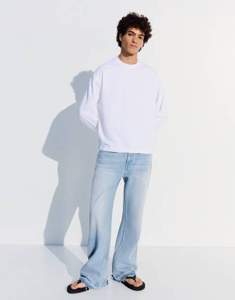 Bershka raka utsvängda jeans i mellanblått - view 1