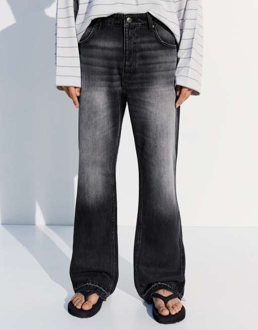 Bershka raka utsvängda jeans i svart, 4 av 5