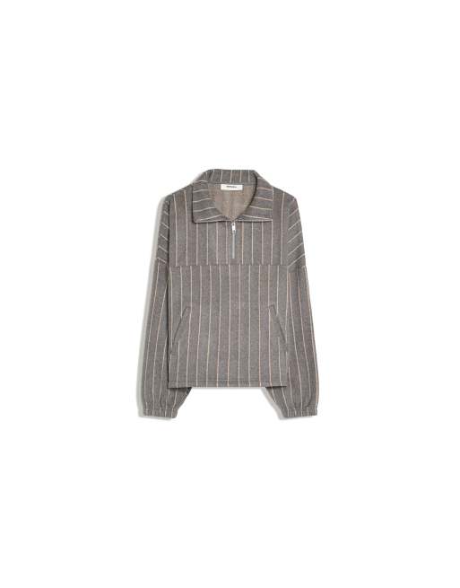 Bershka randig sweatshirt med halv dragkedja i grått, 5 av 5