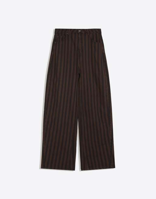 Bershka randiga barrel-byxor i brunt, 5 av 5