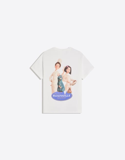 Bershka - Ratatouille - T-shirt a maniche corte bianca con stampa, 3 di 4