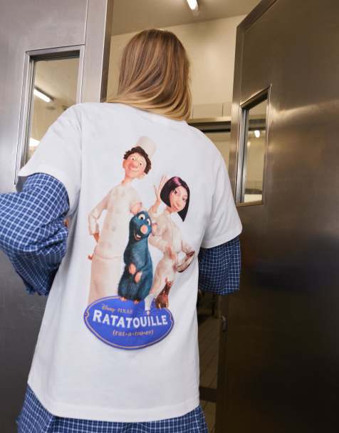 Bershka – Ratatouille – Vit t-shirt med korta ärmar och tryck - view 1