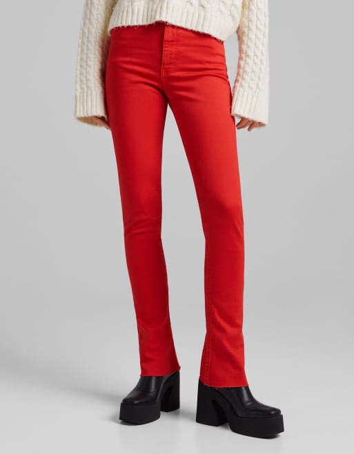 DTT Tall high waist wide leg jeans in red