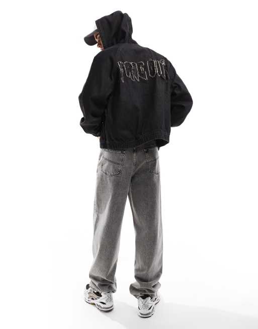 Bershka – Raw – Svart jeansjacka i oversize med huva, 2 av 4