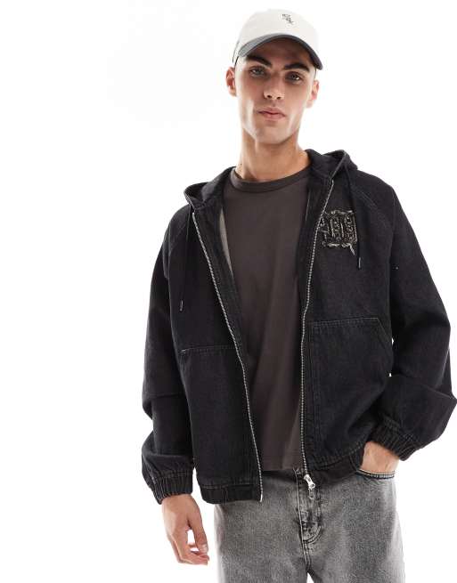 Bershka – Raw – Svart jeansjacka i oversize med huva, 4 av 4