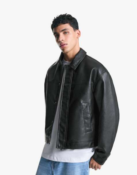 Bershka - Recht jack met leereffect in zwart - view 1