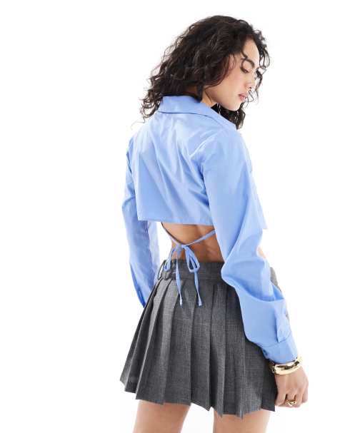 Bershka - Recht overhemd met gestrikte achterkant in blauw - view 1