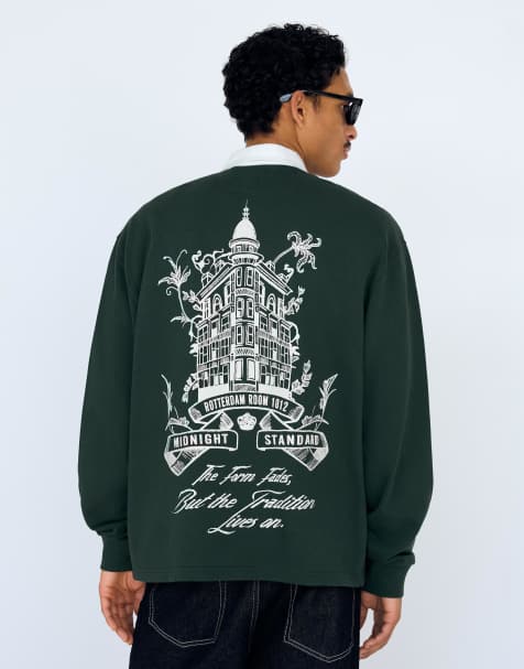 Bershka - Recht poloshirt met lange mouwen in groen - view 1