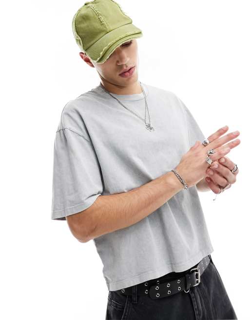 Bershka - Recht T-shirt in grijs met wassing