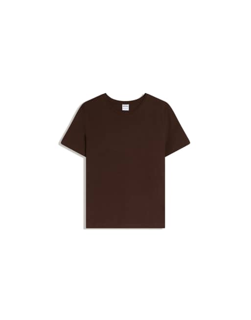 Bershka - Recht T-shirt met korte mouwen in bruin, 4 van 4