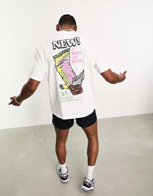Bershka - Recht T-shirt met voedselprint op de achterkant in wit