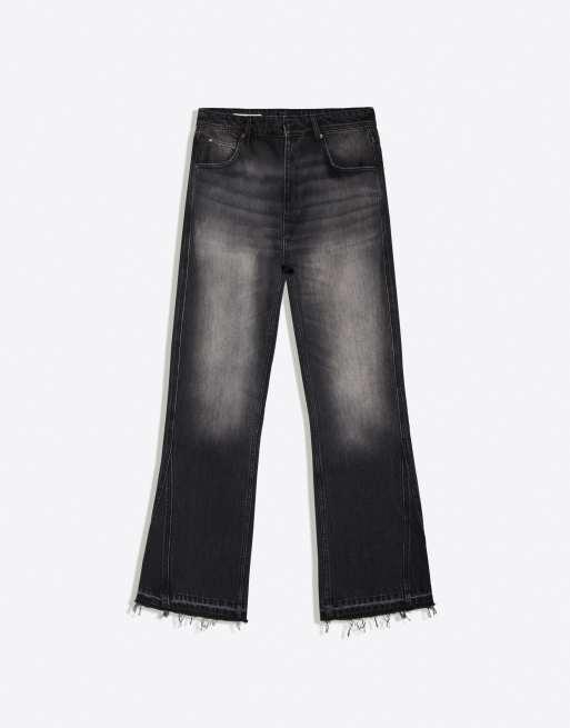 Bershka rechte flared jeans in zwart, 5 van 5