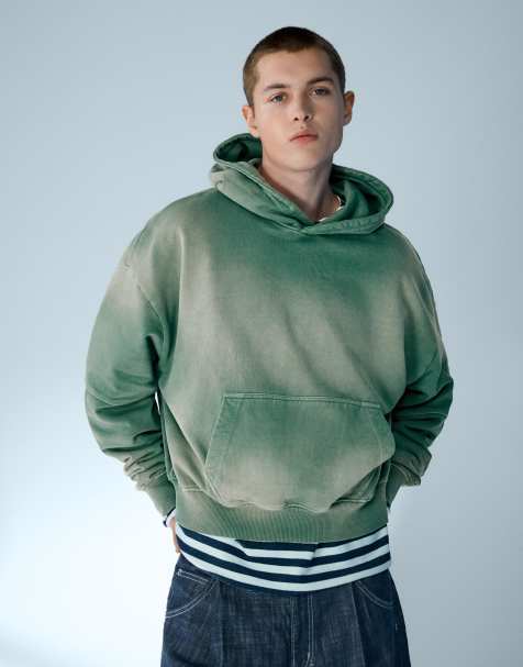 Bershka - Rechte hoodie in groen met wassing - view 1