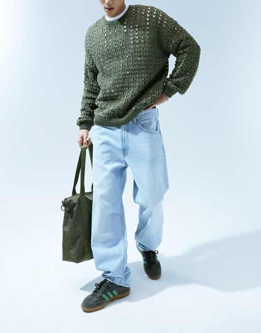 Bershka - Rechte jeans in jaren 90 stijl in lichtblauw met wassing