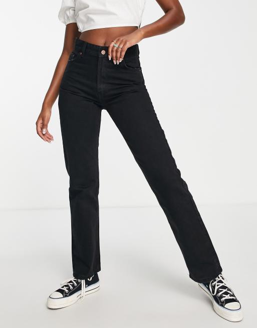 Bershka - Rechte jeans met hoge taille in zwart