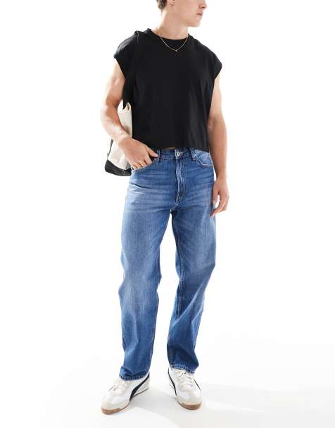 Bershka - Rechte jeans met jaren 90 pasvorm in blauw met wassing - view 1