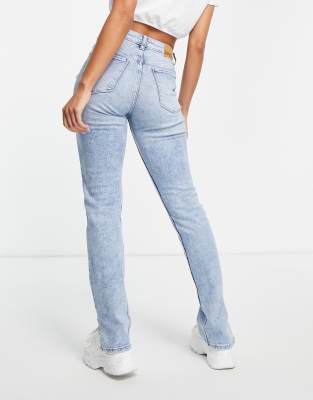 Bershka - Rechte jeans met split in blauw | ASOS