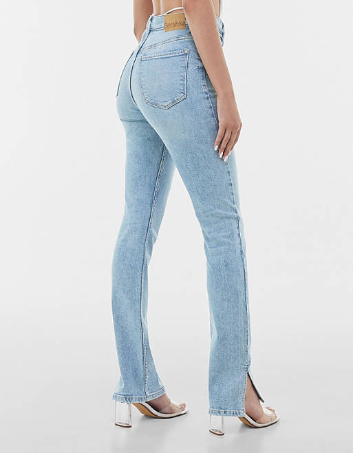 Behoefte aan Vervullen Vervelend Bershka - Rechte jeans met split in de zoom in blauw | ASOS