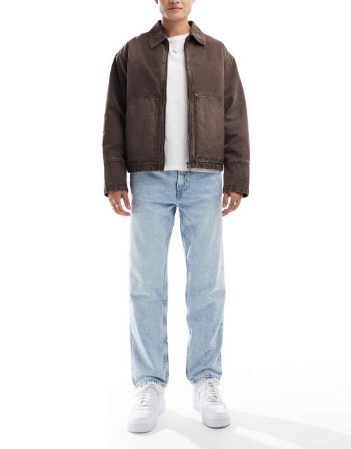 Bershka straight vintage jeans in light blue 