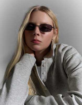 Bershka - Rechteckige Sonnenbrille in Schwarz