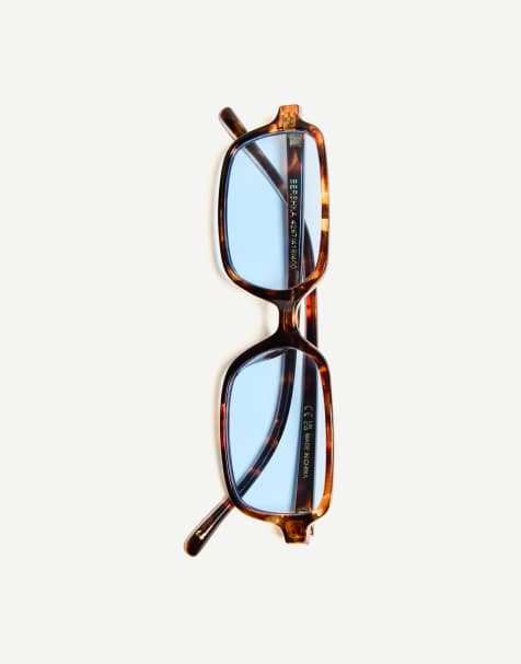 Bershka - Rechthoekige zonnebril met tortoise-effect in denimblauw - view 1