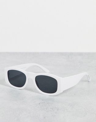 Bershka rectangle sunglasses in ecru with blue lens
