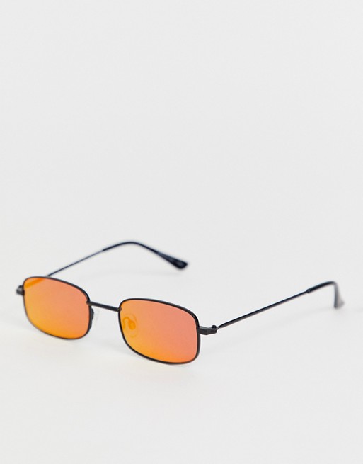 Bershka rectangle sunglasses with red lenses and chain