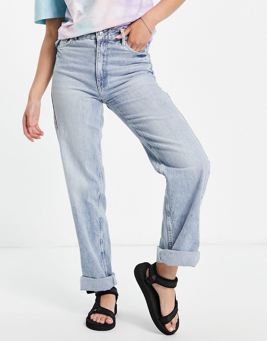 Bershka recycled cotton straight jean in light blue-Blues