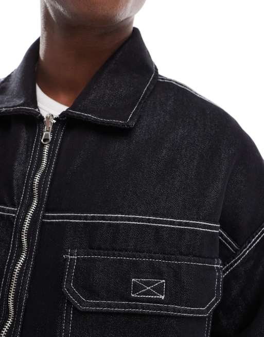 Bershka reflective co ord denim jacket in black