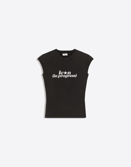 Bershka Regular fit print t-shirt in washed grey, 5 of 5