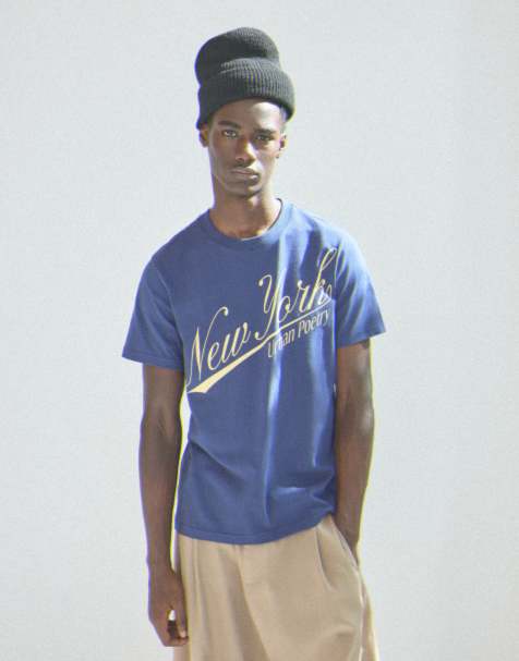Bershka regular mönstrad t-shirt med korta ärmar i blått - view 1