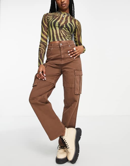 Bershka relaxed cargo pants in chocolate ASOS