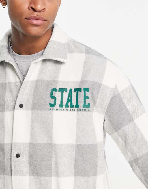 Bershka relaxed check flannel overshirt in grey ASOS - Main Image