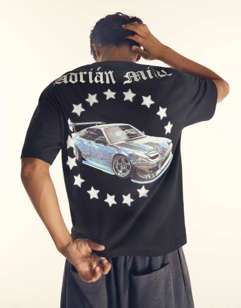 Bershka Relaxed fit adrian mills car graphic t-shirt in black - view 1