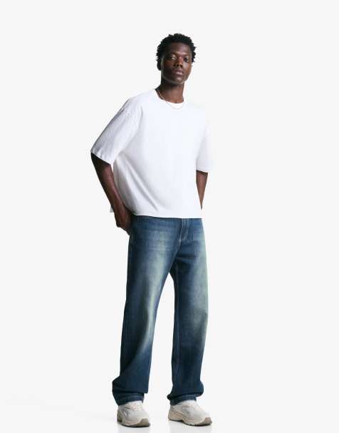 Bershka – Relaxed Fit Jeans in Dirty-Blau mit geradem Bein - view 1