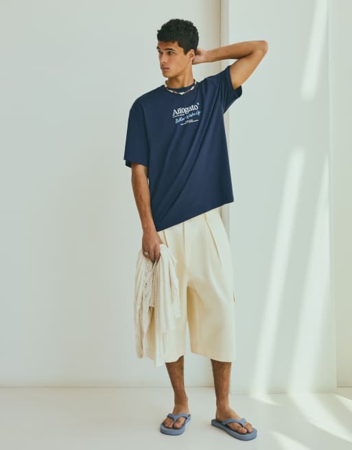 Bershka Relaxed fit printed t-shirt in blue, 3 of 4