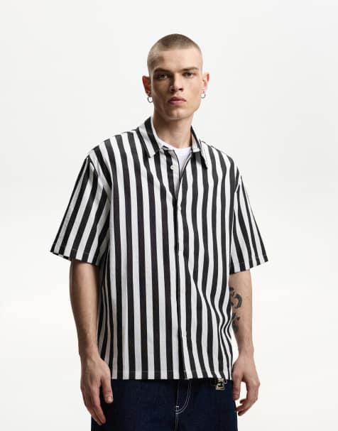 Bershka relaxed fit short sleeve shirt in black&white