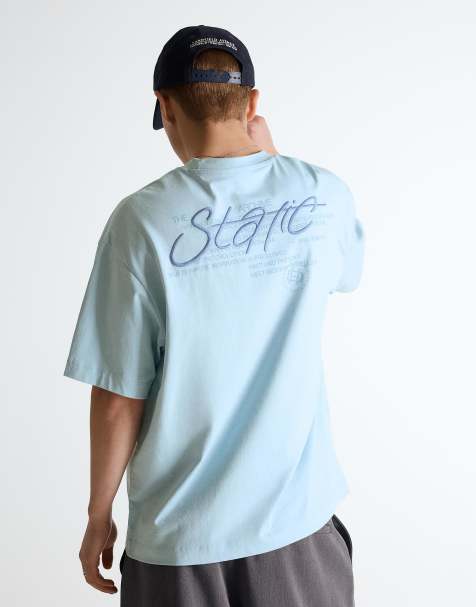 Bershka Relaxed-fit static embroidered t-shirt in denim blue