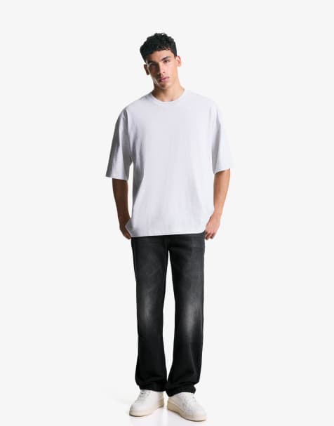 Bershka Relaxed-fit straight-leg jeans in black - view 1