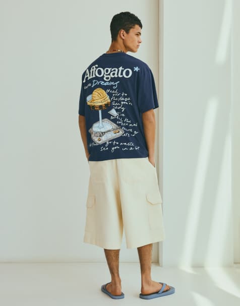 Bershka – Relaxed-Fit-T-Shirt in Blau mit Print - view 1
