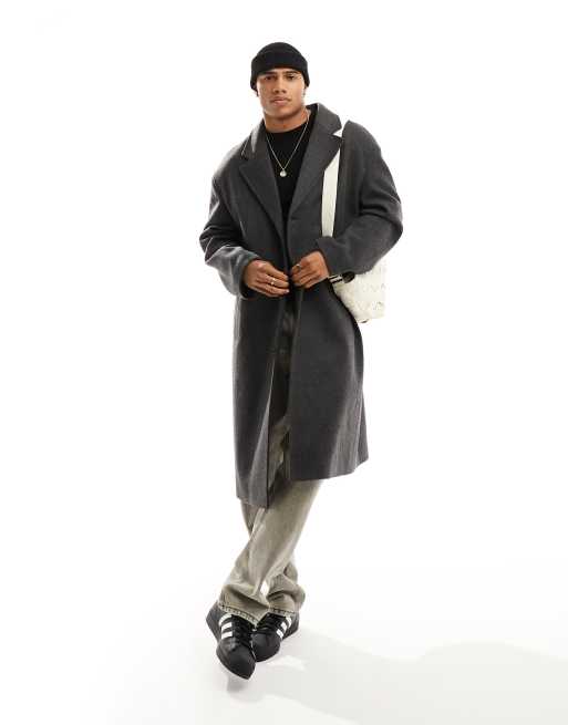 Bershka relaxed overcoat in grey