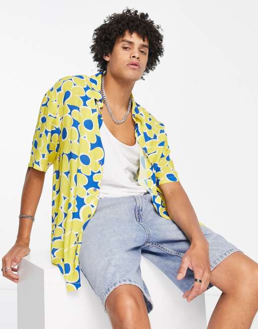 Bershka relaxed shirt in yellow floral print ASOS