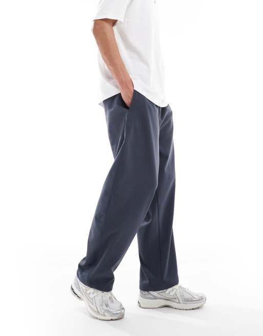 Bershka relaxed tailored pants in dark blue