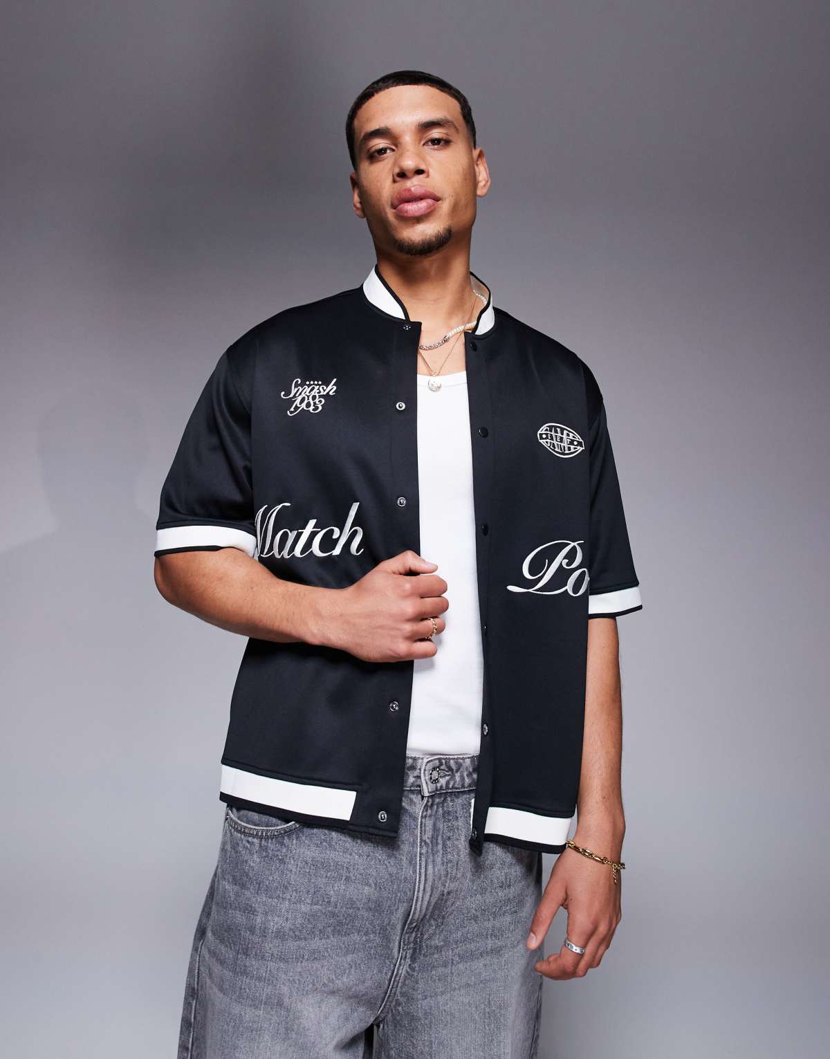 Bershka retro collar shirt in navy