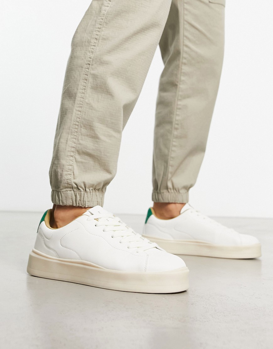 retro green back tab sneakers in white