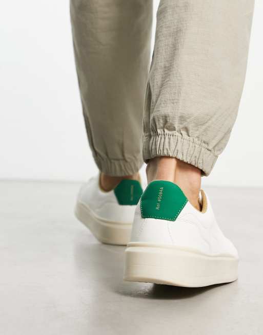 Bershka retro green back tab sneakers in white