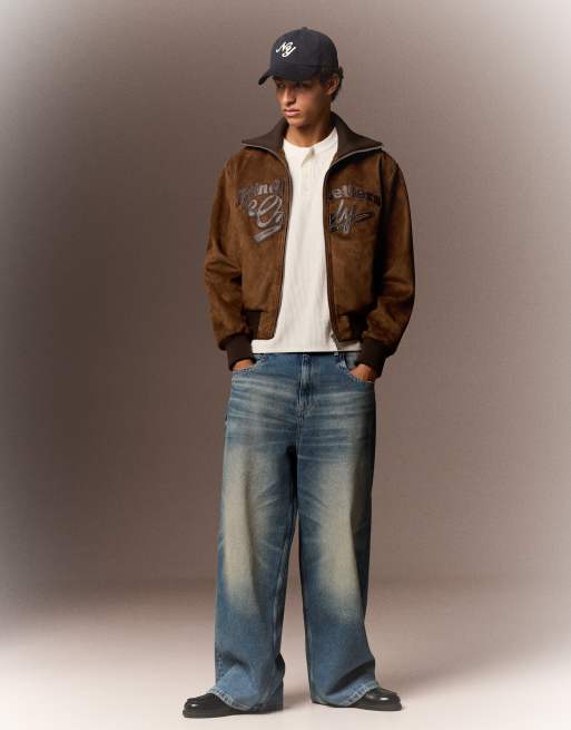 Bershka - Retro jack van imitatiesuède in bruin, 3 van 4