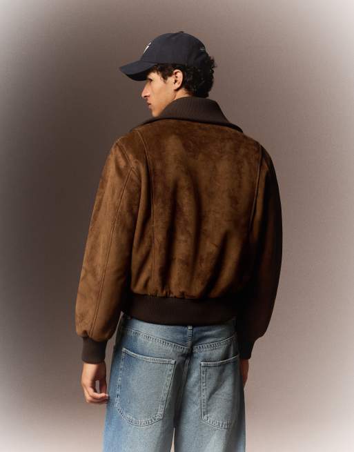 Bershka – Retro-Jacke aus Wildlederimitat in Braun, 2 von 4